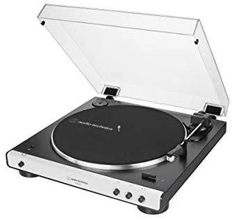 Visiškai automatinis diržo pavaros patefonas Audio Technica AT-LP60XBTWH su Bluetooth