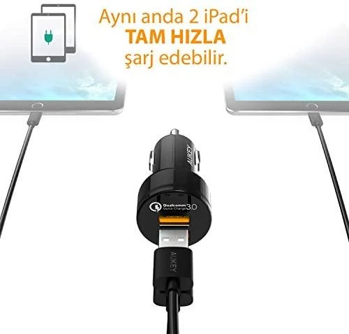 Aukey automobilinis įkroviklis 1.2 prievado (USB A tipo) su greito įkrovimo funkcija 3.0 CC-T8 Juodas