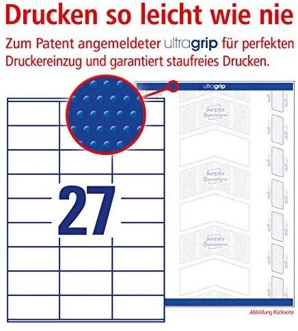 Lipnios etiketės Avery Zweckform, A4, 70x32mm, 27 etiketės lape, 100 lapų, baltos spalvos
