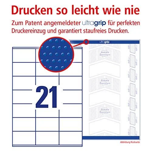 Lipnios etiketės Avery Zweckform, A4, 70x41mm, 21 etiketė lape, 100 lapų, baltos spalvos