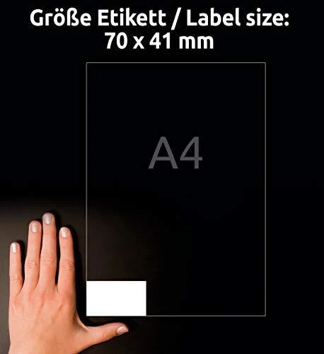 Lipnios etiketės Avery Zweckform, A4, 70x41mm, 21 etiketė lape, 100 lapų, baltos spalvos