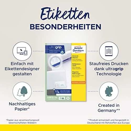 Lipnios etiketės Avery Zweckform, A4, 70×29,7mm, 30 etikečių lape, be rėmelio, 100 lapų, baltos spalvos