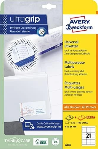 „Avery Zweckform Quick Peel“ etiketės, 64x36 (6170)