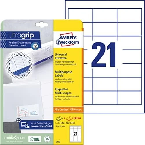„Avery Zweckform Quick Peel“ etiketės, 64x36 (6170)