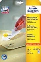 Lipnios etiketės Avery Zweckform, A4, nuimamos, 45.7×21.2mm, 48 etiketės lape, 25 lapai
