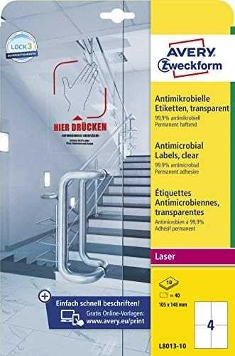 Avery Zweckform „Avery L8013-10“, permatomas, A4, poliesteris, lazerinis, permanentinis, stačiakampis