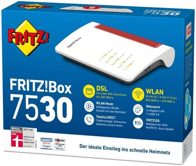 Šakotuvas AVM FRITZ!Box 7530 belaidis maršrutizatorius Dviguba juosta (2,4 GHz / 5 GHz) Gigabitinis eternetas Juoda, Raudona, Balta