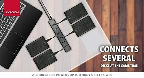 AXAGON HUE-SA7BP 7x USB3.0 ALU įkrovimo šakutė, įsk. AC Adapteris, Juodas