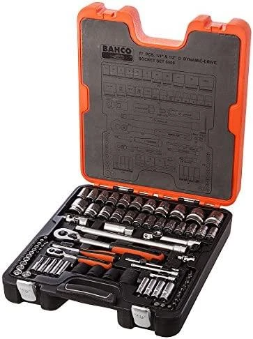 Bahco Galvučių, terkšlės ir priedų rinkinys 1/2" + 1/4" 77vnt