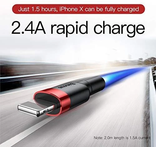 Kabelis Baseus USB2.0 A - IP lightning, 0.5 m, QC3.0 su nailoniniu šarvu Cafule raudonas/juodas