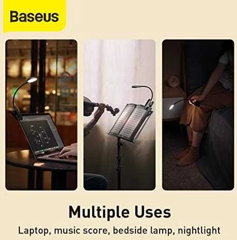 Baseus Prisegama skaitymo LED lempa, įkraunama USB, 3W, neutraliai balta