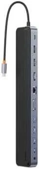 Hub 12w1 Baseus EliteJoy Gen2 serijos USB-C do 2xHDMI+ 3xUSB 3.0+ PD+ DP+ SD/TF+ RJ45+Type-C+ 3.5 mm (tamsiai pilka)