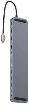 Hub 12w1 Baseus EliteJoy Gen2 serijos USB-C do 2xHDMI+ 3xUSB 3.0+ PD+ DP+ SD/TF+ RJ45+Type-C+ 3.5 mm (tamsiai pilka)