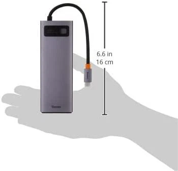 Šakotuvas 9in1 Baseus Metal Gleam Series, USB-C į 3x USB 3.0 + HDMI + USB-C PD + Ethernet RJ45 + Micro SD/SD + VGA