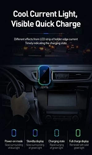 Baseus Light Electric Automobilinis laikiklis su Qi belaidžiu įkrovimu - Juodas