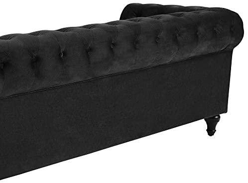 Beliani CHESTERFIELD 3 vietų sofa, veliūrinė, juoda