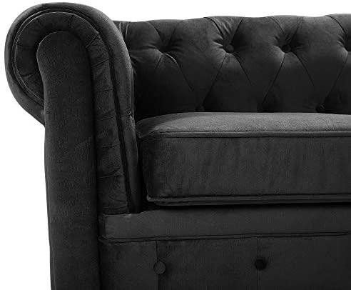 Beliani CHESTERFIELD 3 vietų sofa, veliūrinė, juoda