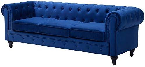 Beliani 3 vietų sofa CHESTERFIELD veliūrinė tamsiai mėlyna