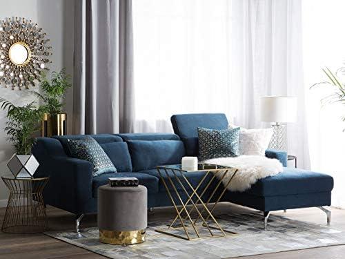 Beliani Keturvietė kampinė sofa GLOSLI tamsiai mėlyna, kairinė