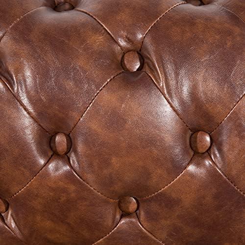 Beliani CHESTERFIELD fotelis iš dirbtinės odos, aukso rudos spalvos