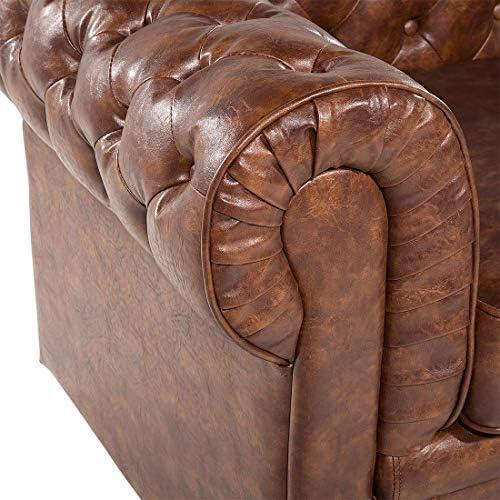 Beliani CHESTERFIELD fotelis iš dirbtinės odos, aukso rudos spalvos