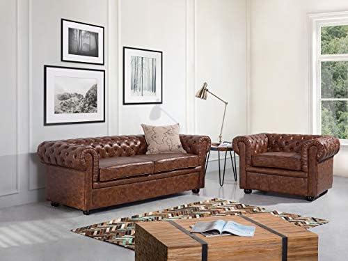 Beliani CHESTERFIELD fotelis iš dirbtinės odos, aukso rudos spalvos
