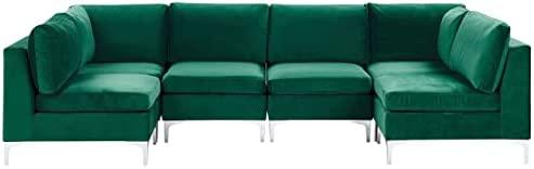 Beliani Modulinė U formos sofa 6 asmenims EVJA žalias veliūras