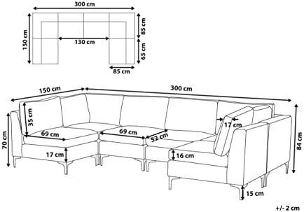 Beliani Modulinė U formos sofa 6 asmenims EVJA žalias veliūras