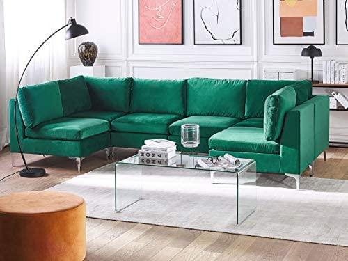 Beliani Modulinė U formos sofa 6 asmenims EVJA žalias veliūras