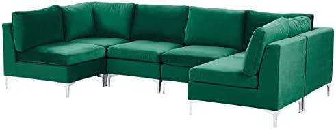 Beliani Modulinė U formos sofa 6 asmenims EVJA žalias veliūras