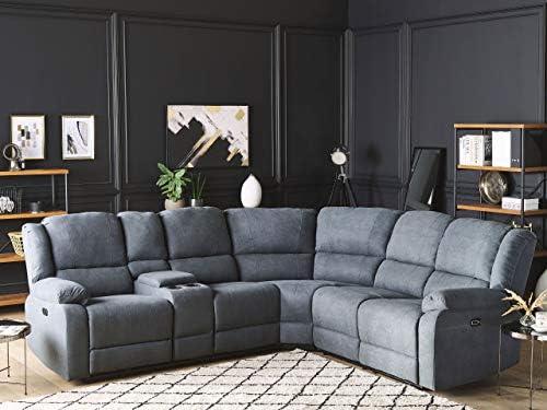 Beliani ROKKE kampinė sofa su elektrine relaksacijos funkcija 5 asmenims, USB jungtimi, tamsiai pilka, kairinė