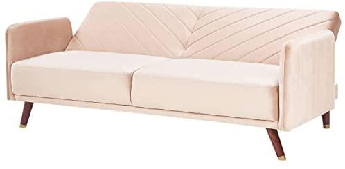 Beliani Trivietė išskleidžiama sofa SENJA, veliūras, smėlio spalvos
