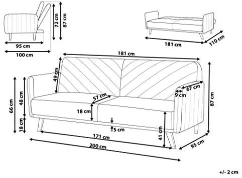 Beliani Trivietė išskleidžiama sofa SENJA, veliūras, smėlio spalvos