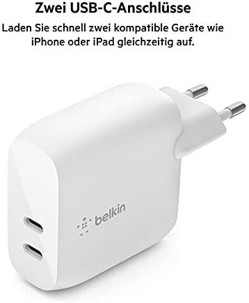 Belkin 2x USB C, maitinimo šaltinis, 40W, balta