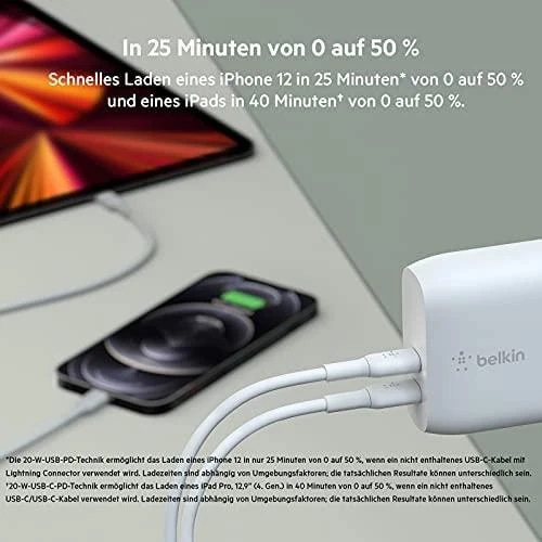 Belkin 2x USB C, maitinimo šaltinis, 40W, balta