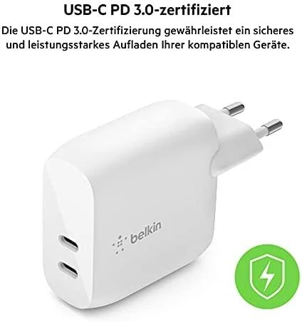 Belkin 2x USB C, maitinimo šaltinis, 40W, balta