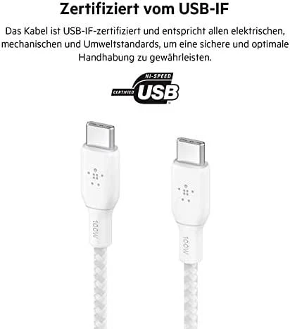 BELKIN BRAIDED USB-C/USB-C/KABELIS PALAIKIA GREITĄ ĮKROVIMĄ