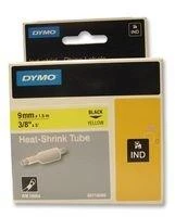 DYMO Rhino, kabelių žymėjimo vamzdelis, 9 mm, juodas tekstas ant geltonosio vamzdelio, 1,5 m skirtas kabelio skersmeniui nuo 2,0 mm iki 5,2 mm. DYMO / 18054