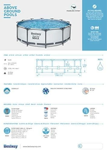 „BestWay Pool Steel Pro MAX“ baseino komplektas, apvalus, 366 x 100 cm