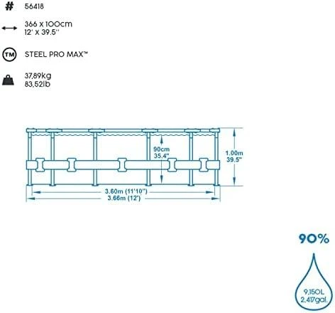 „BestWay Pool Steel Pro MAX“ baseino komplektas, apvalus, 366 x 100 cm