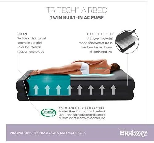 Bestway® Tritech Airbed Queen pripučiamas čiužinys su integruotu AC siurbliu 203x152x46 cm