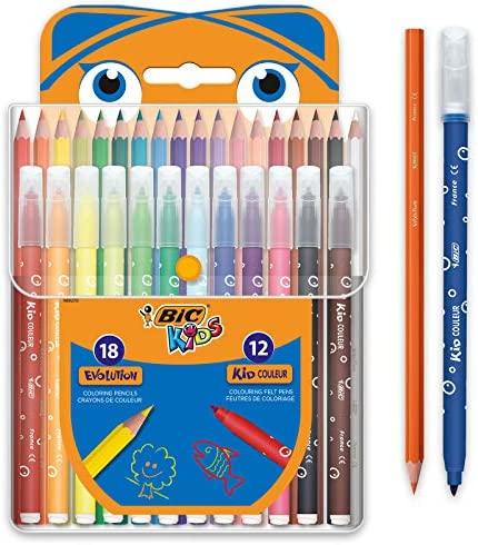 BIC Kid Couler flomasteriai ir Evolution spalvinimo pieštukai