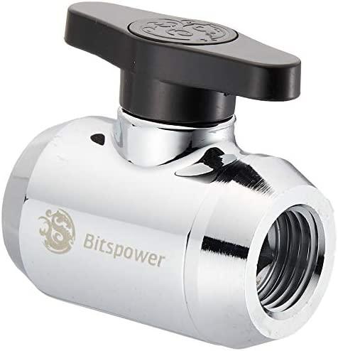 „Bitspower“ rutulinis vožtuvas, 2 vnt. vidinis sriegis, G1/4 colio, juodos rankenos, blizgus sidabras
