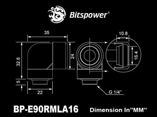 „Bitspower Advanced Multi-Link“ adapteris, 90 laipsnių G1/4 colio vidinis sriegis ir 16 mm išorinio skersmens kietasis vamzdis, pasukamas.