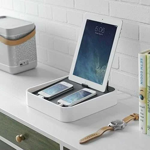 Bluelounge Sanctuary4 doko stotelė su USB įkroviklis 4 baltiems įrenginiams