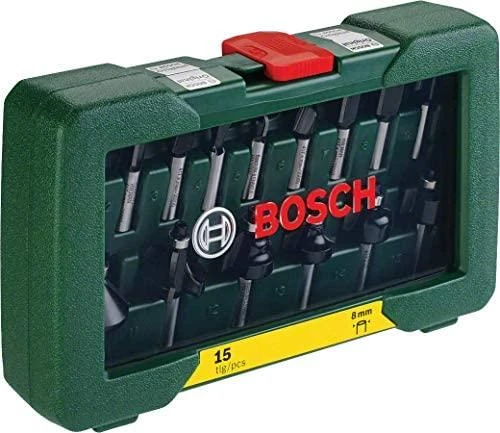 Bosch 15 frezų komplektas 8 mm kotu