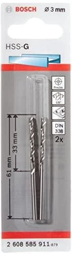 Grąžtas Bosch HSS-G grąžtai metalui 3,0mm, 2 vnt.