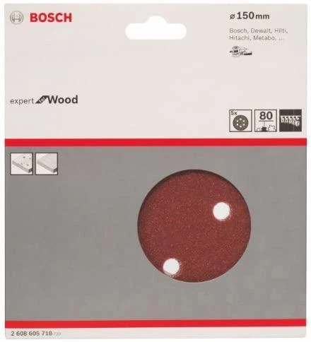 Bosch Šlif.pop, medžiui, PEX D=150mm, K80, 5 vnt.