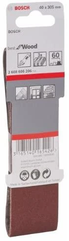 Bosch Šlif.juosta medžiui, PVS 40x303, K60, 3 vnt.