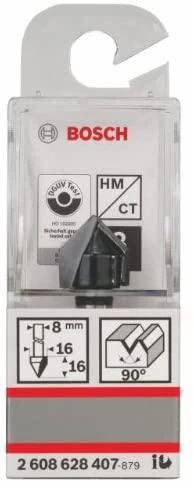 Bosch V-tipo griovelių freza HM 90o, l=16 mm,kotas 8mm